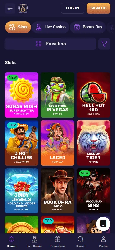 Spirit Casino games interface on a mobile device